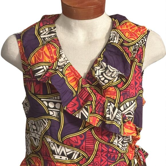 Ashro Plus Size Maxi Dress 18W Sleeveless V Neck Wrap Pockets Afrocentric Boho - Picture 4 of 10